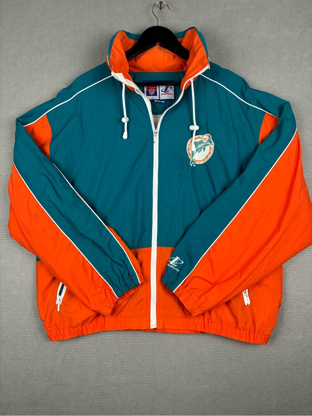 VTG Logo Athletic Miami Dolphins NFL Teal and Orange Windbreaker Jacket Large